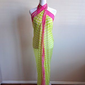 VDP Women's Italian Pink Green Polka dot Pareo 52"